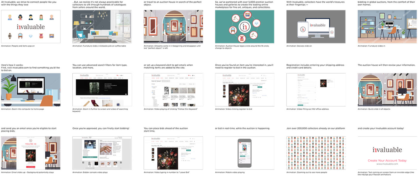 New storyboard for Invaluable's onboarding video