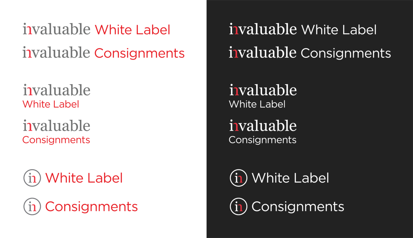 Invaluable White Label and Invaluable Consignments logos in various configurations