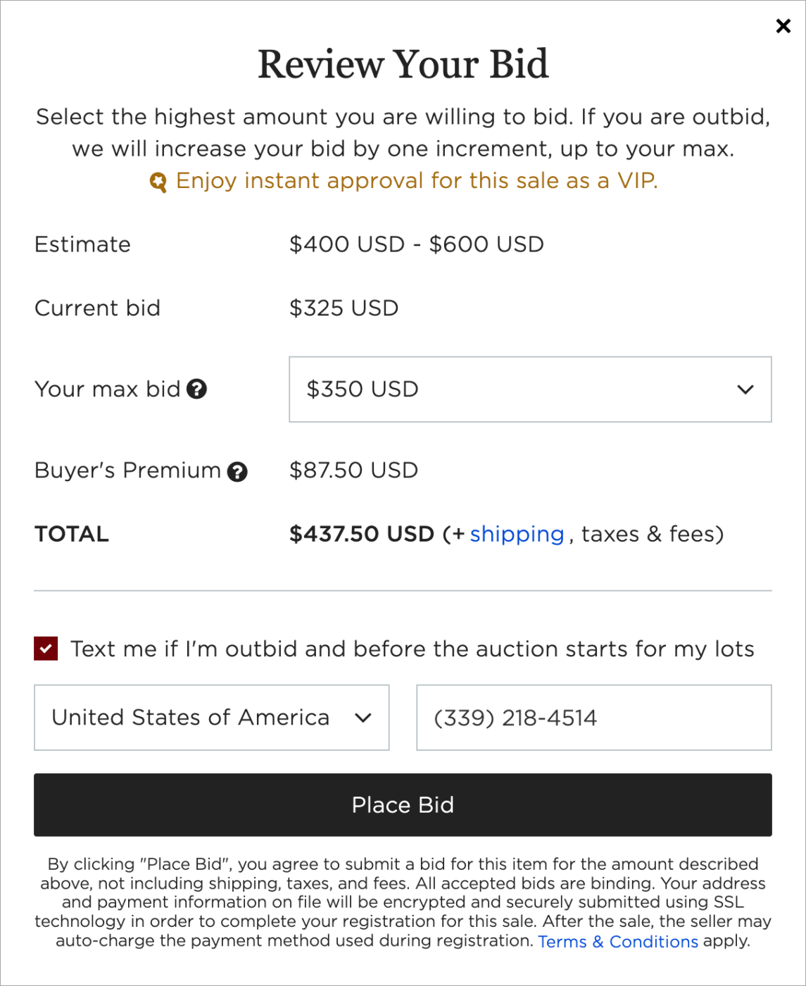 Review your bid modal