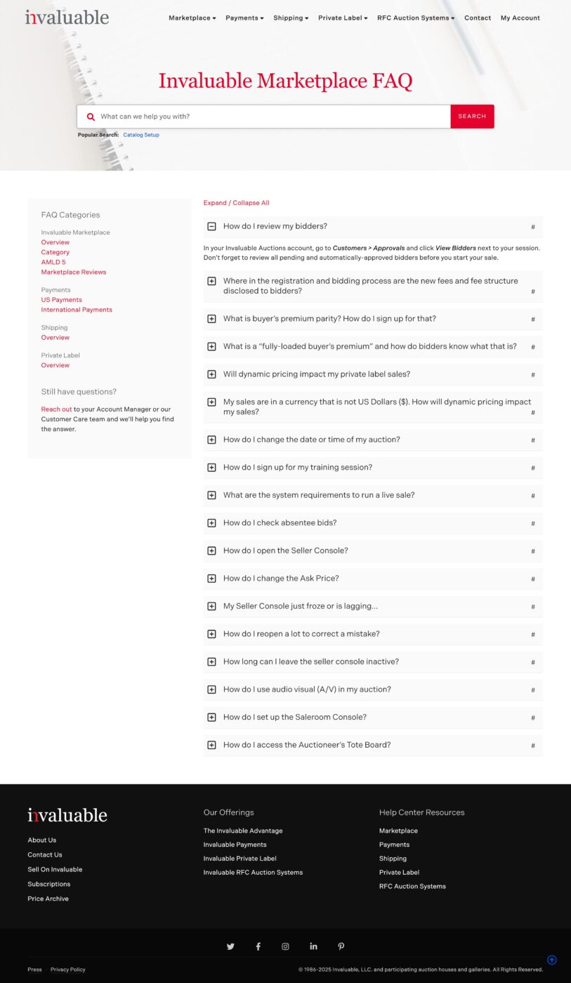 Webpage showing an FAQs.