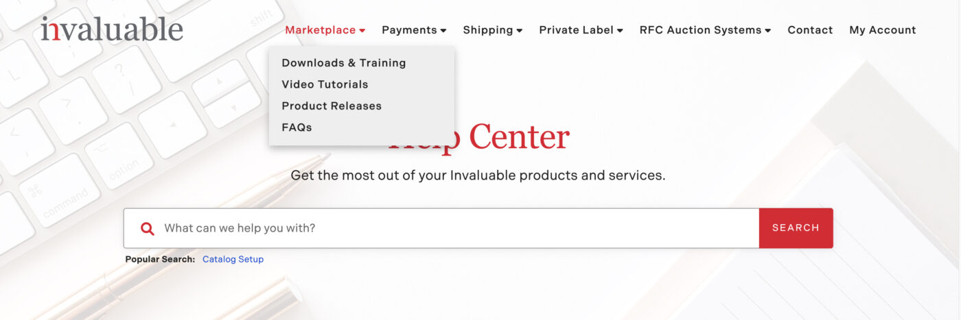 Webpage showing navigation